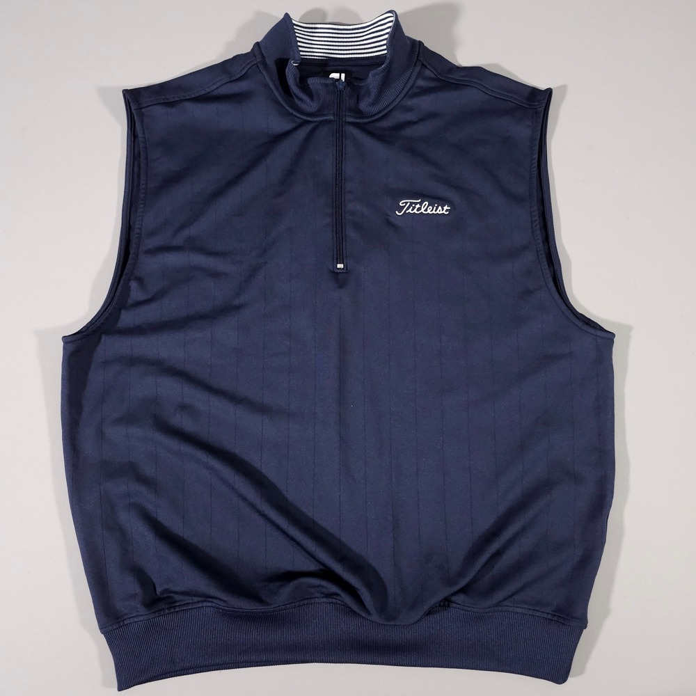 FootJoy Titleist Golf Vest Mens XL Navy Blue Quarter Zip Pinstripe Performance